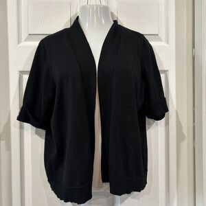 89th Madison Open Cardigan Black Short Sleeve Stretch Knit Plus Size 2X